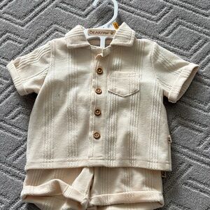 BearPaw Cream Knit Button-Up Top and Shorts